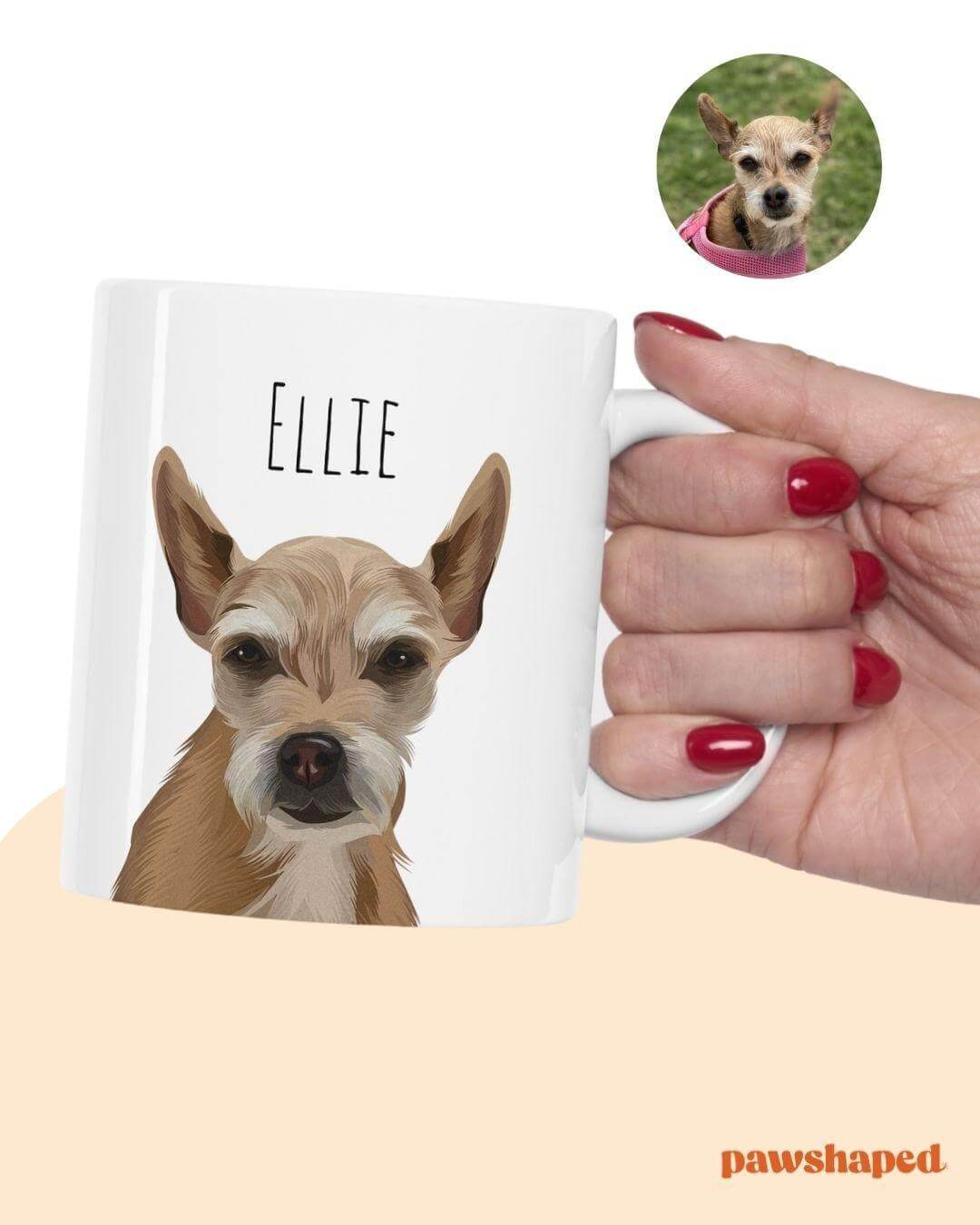 white personalized dog photo mug