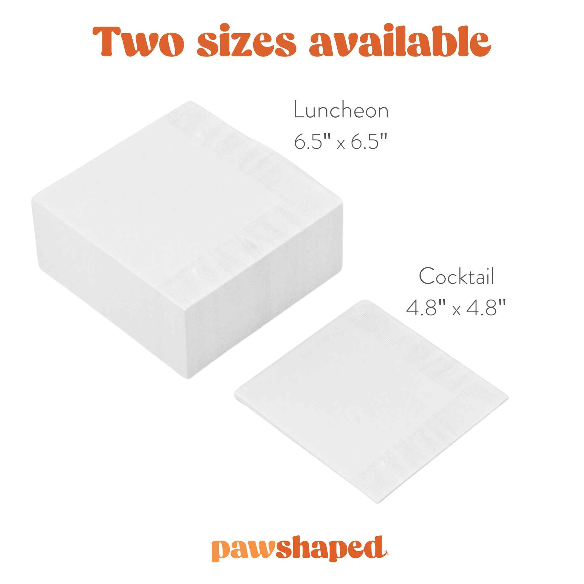 size chart of two different napkin luncheon, cocktail