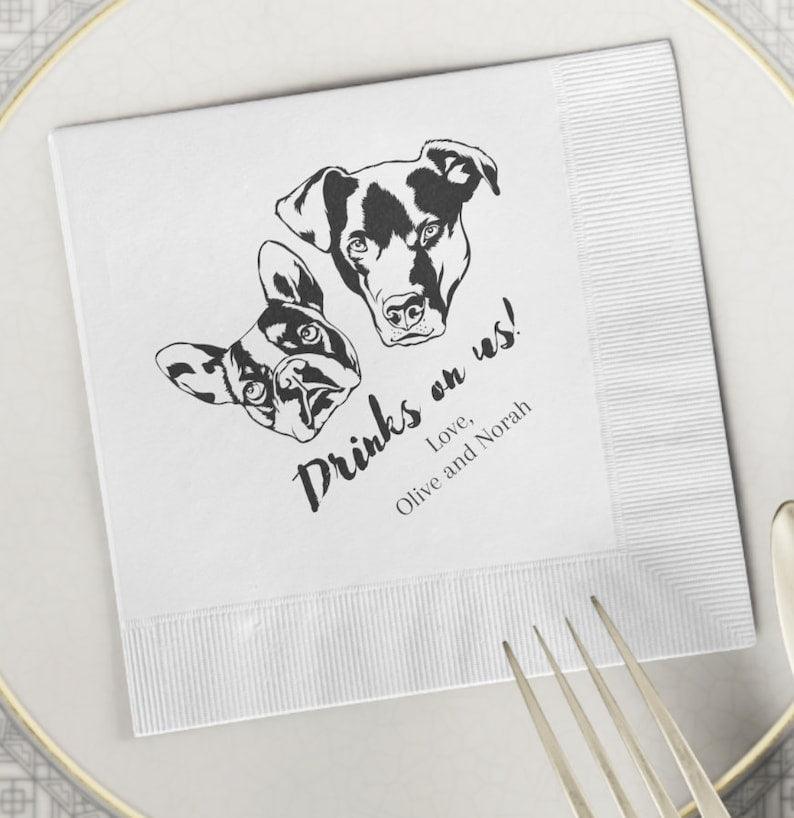 Personalized Pet Drawing Napkins, Dog Sketch Napkins, Custom Pet Art Napkins, Pet shops Illustration Napkins, Dog Lover Wedding, Wedding Napkins